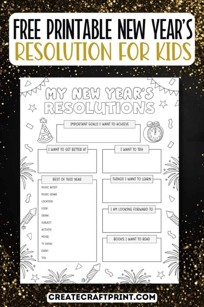 free printable new year's resolution worksheet and coloring page for kids