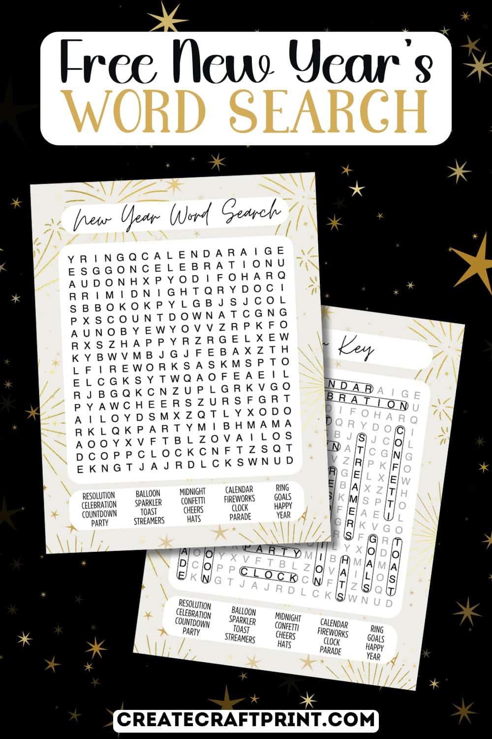 Free Printable New Year Word Search for 2025