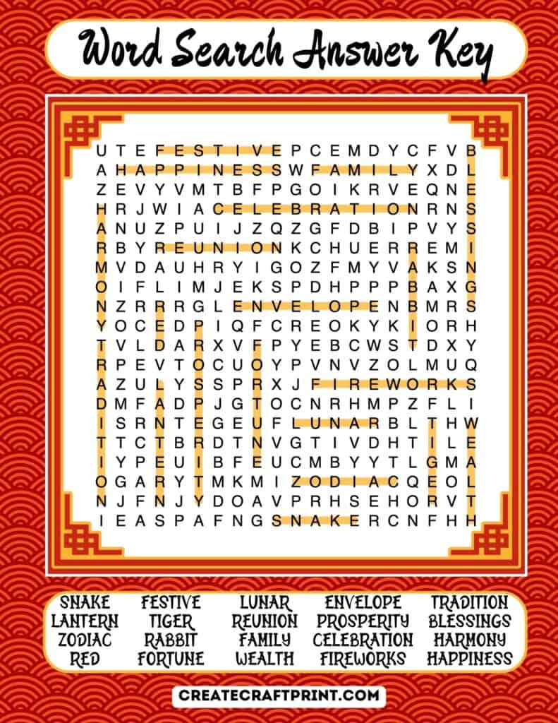 The answer key for the easy-level word search puzzle with highlighted words for reference.