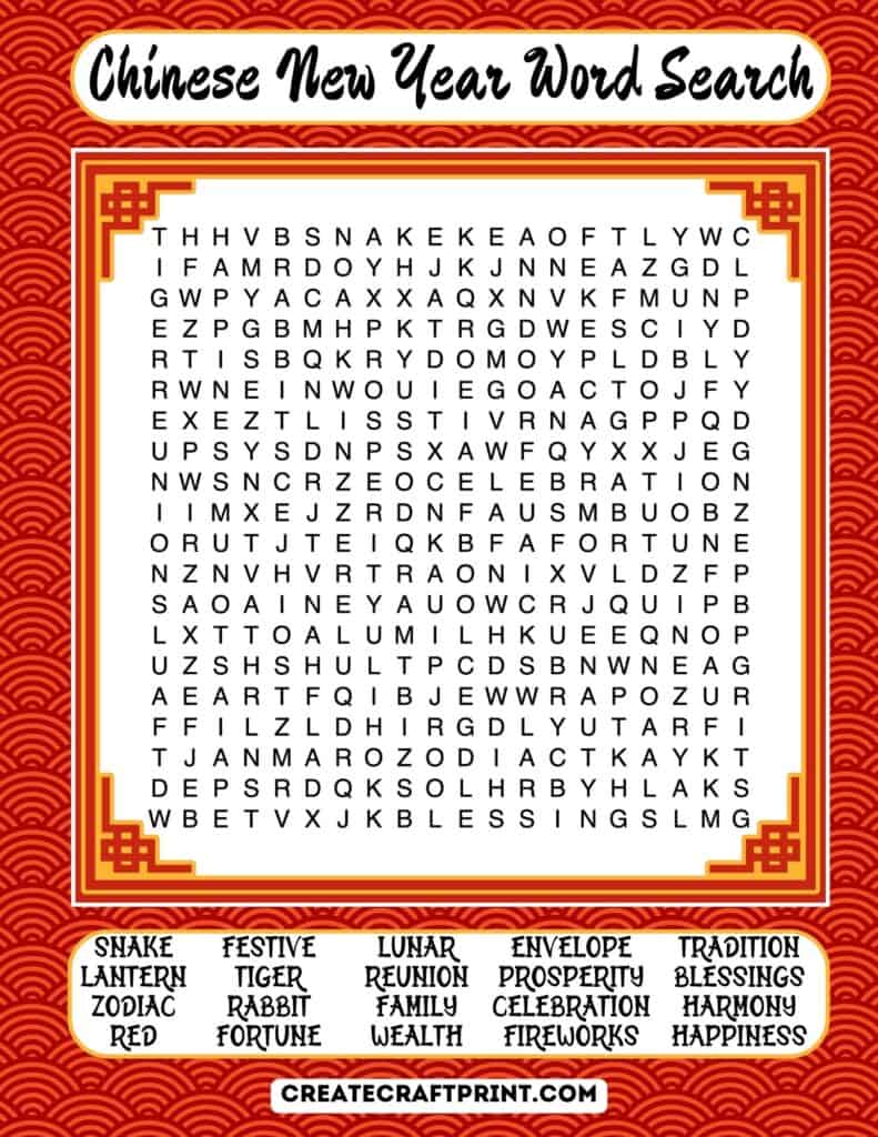 puzzle featuring medium difficulty, with themed words such as family, zodiac, and fortune.