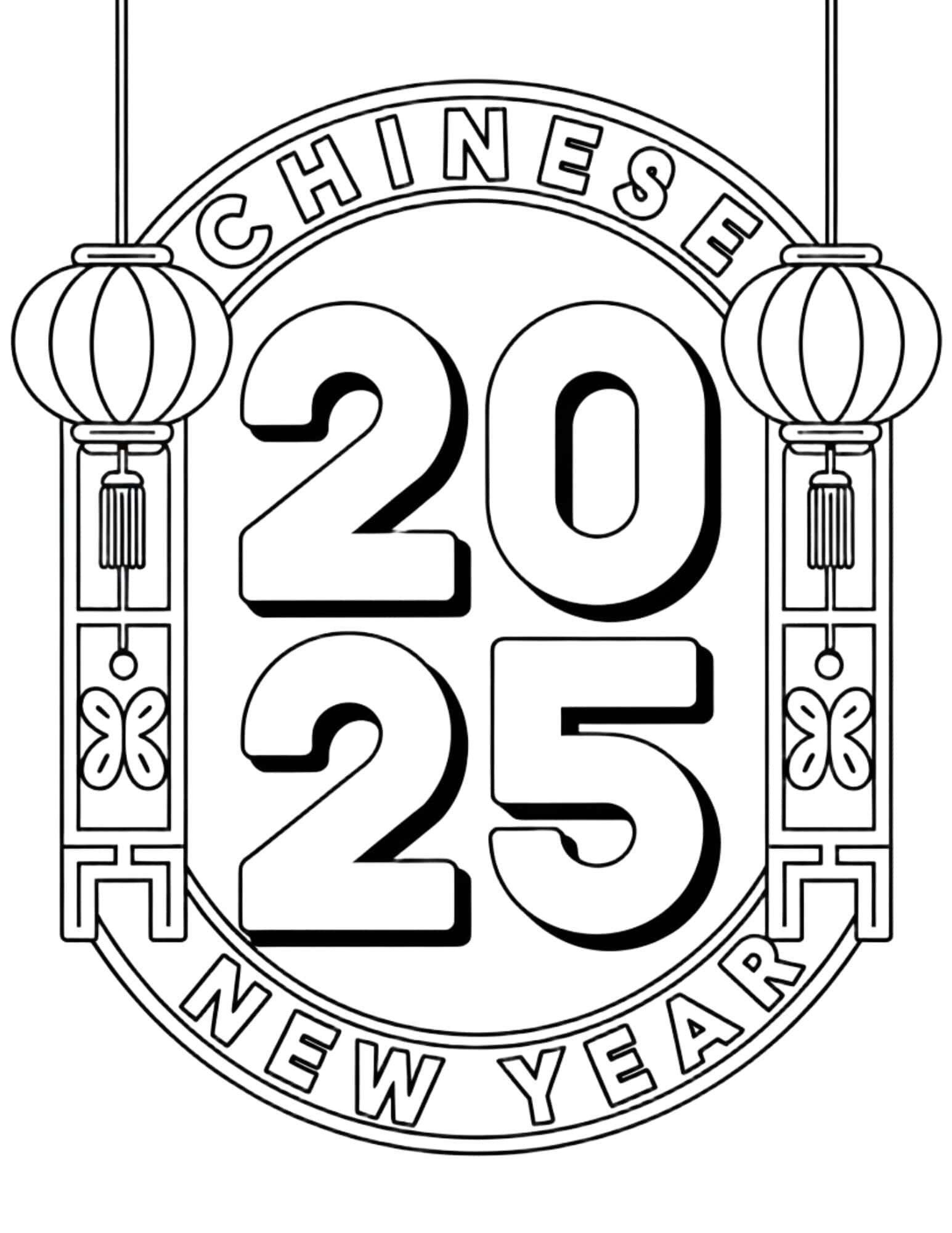 coloring page with bold numbers, traditional Chinese lanterns, and intricate geometric patterns.