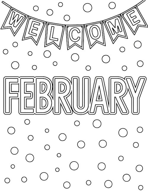 'Welcome February' banner at the top and a background filled with snow.