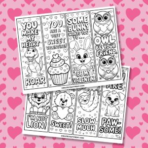 Free Printable Valentine Bookmarks for Kids to Color