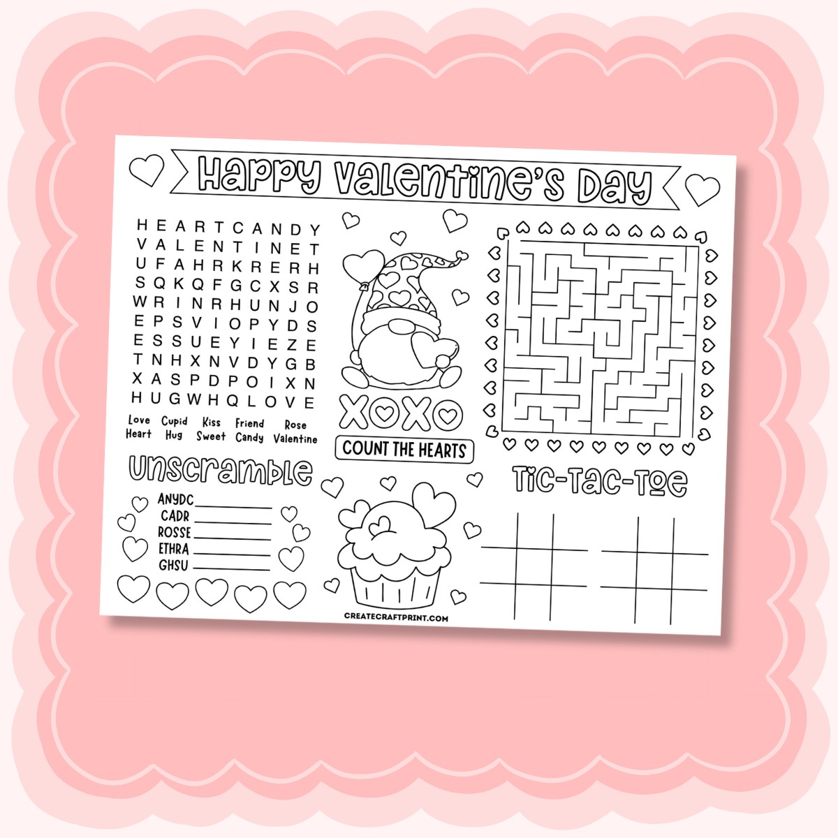 Free Printable Valentine’s Day Activity Placemat for Kids