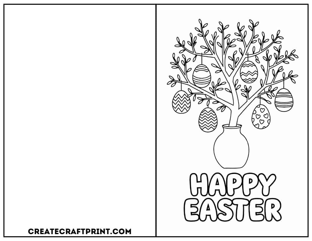 a decorative Easter tree filled with hanging patterned eggs.