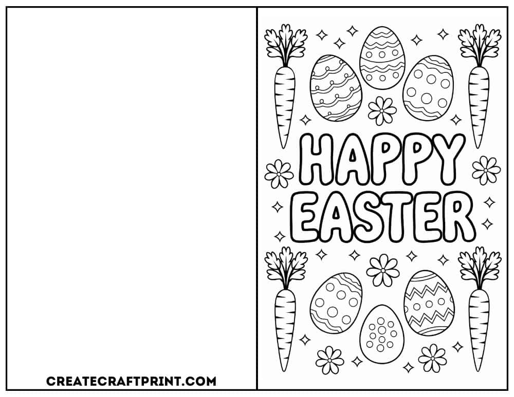 card with a festive border of eggs, carrots, and flowers to color.