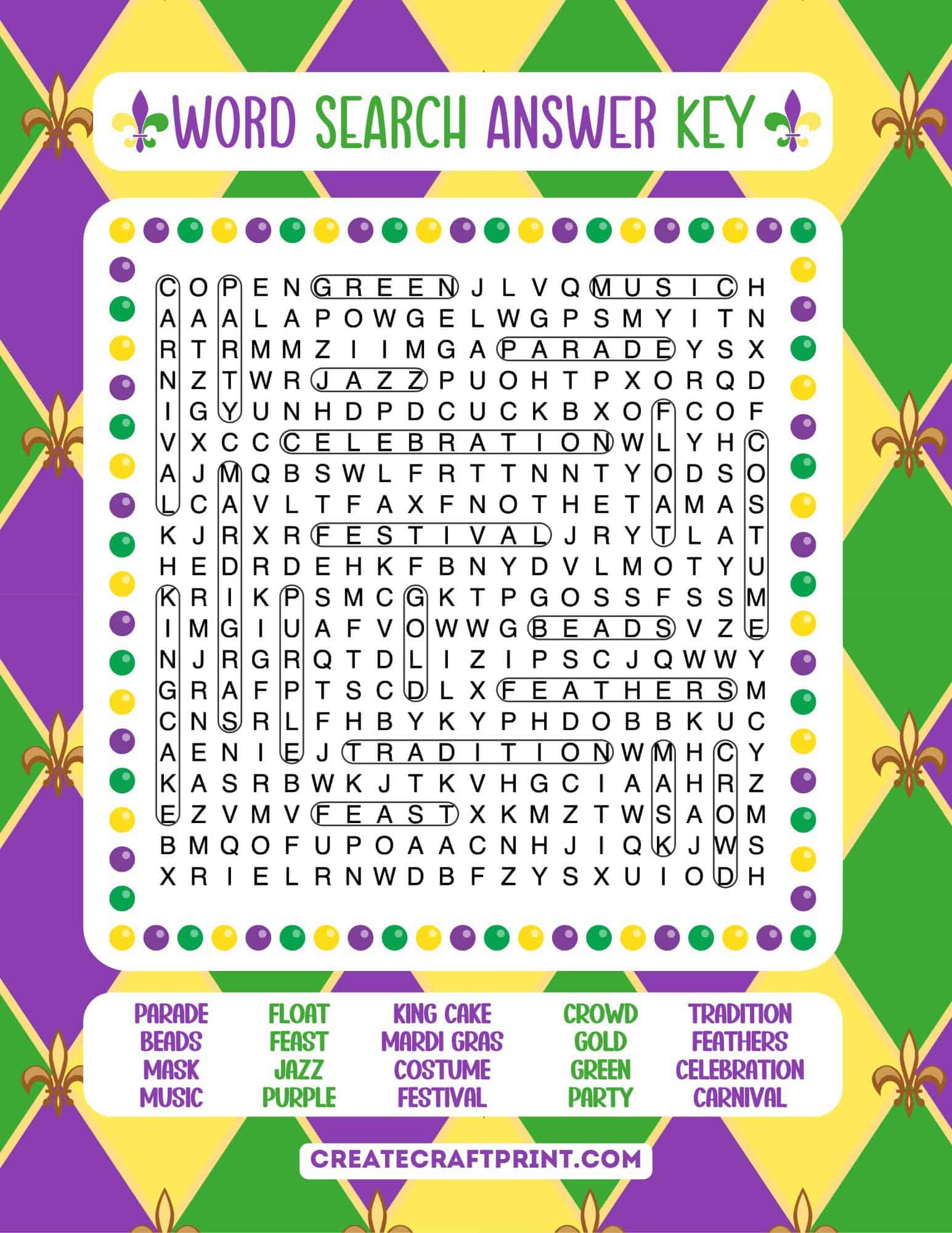 answer key for easy difficulty showing highlighted answers.