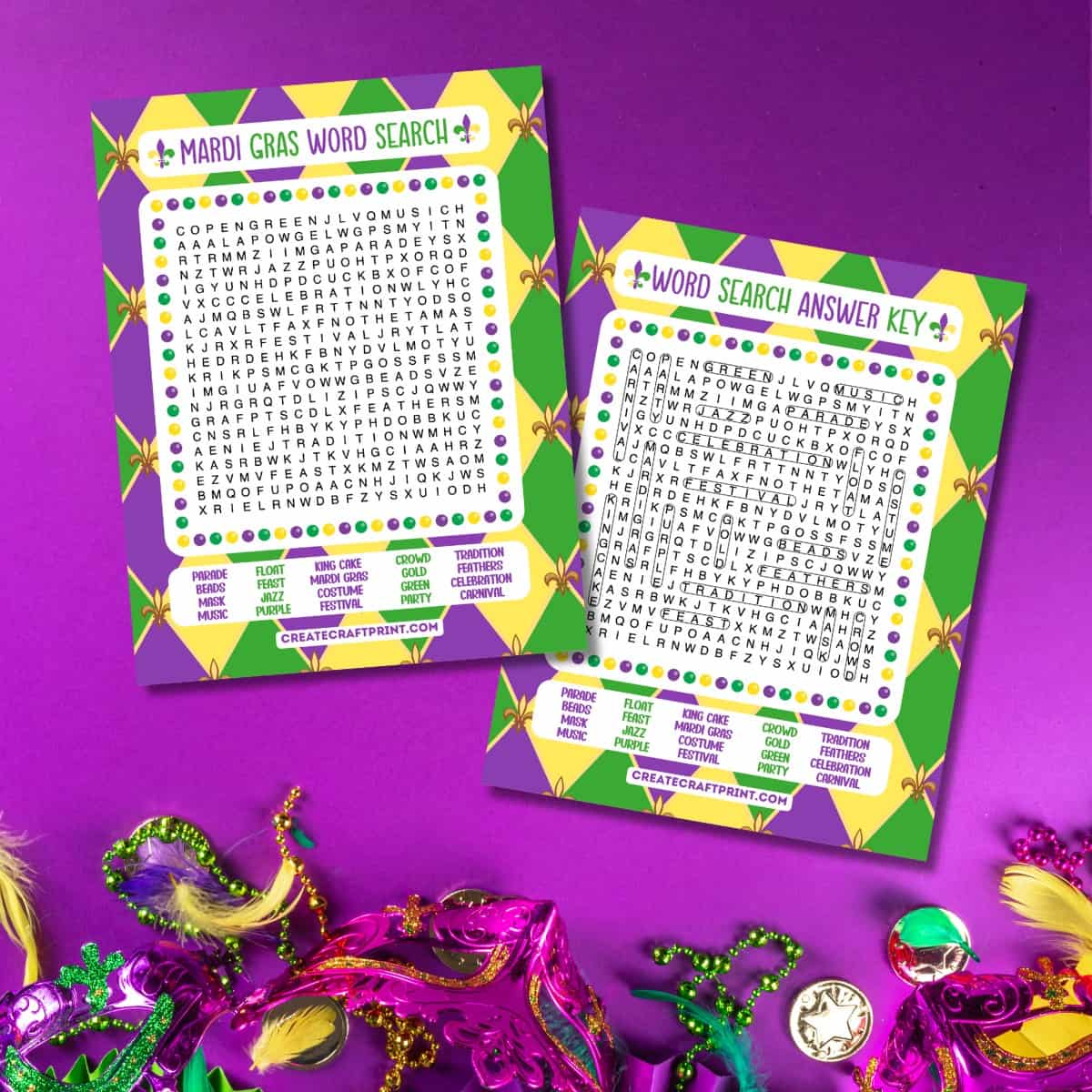 Free Printable Mardi Gras Word Searches