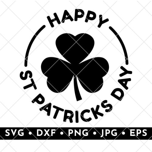 Minimalist St. Patrick’s Day circle badge SVG with a black shamrock and text curved in a circle.