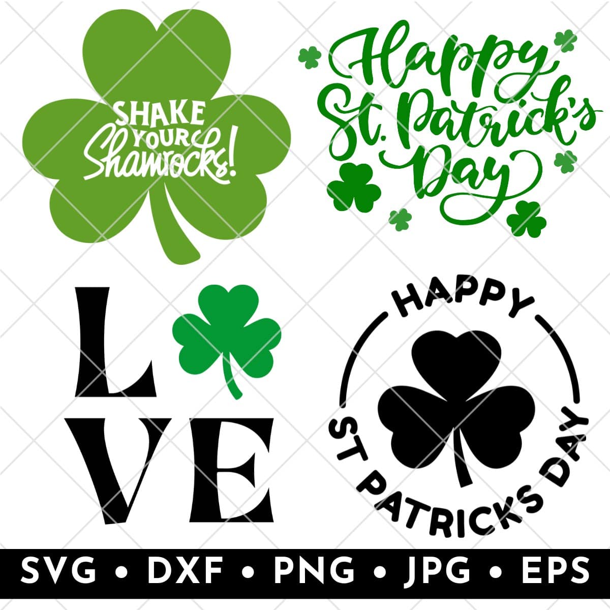 Collection of free shamrock SVG designs for St. Patrick’s Day.