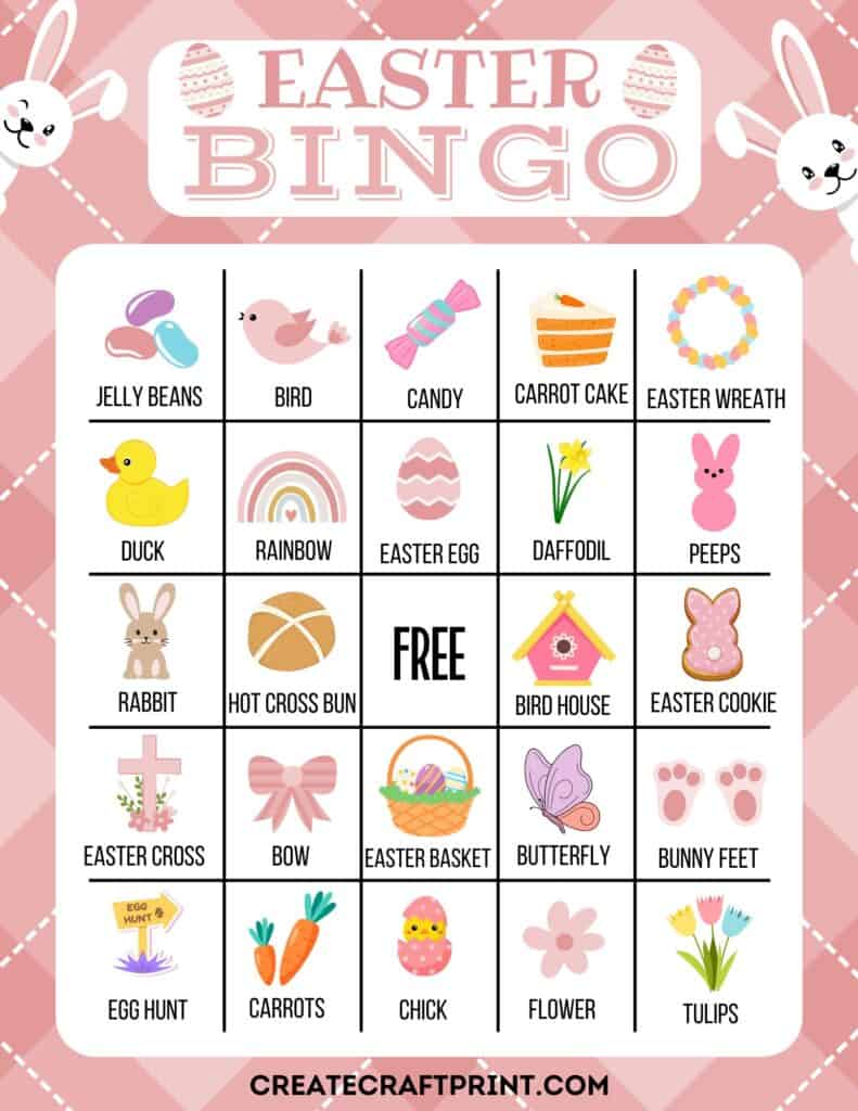 Another variation of a Bingo card with a pink gingham background. 