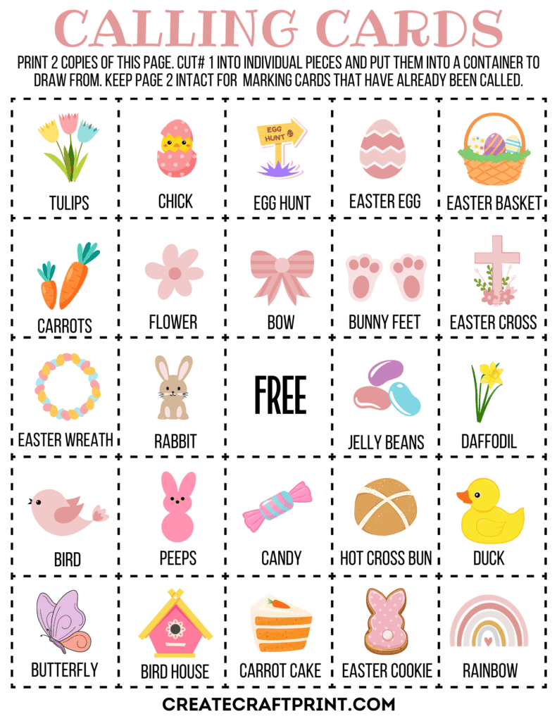 A printable sheet of Bingo calling cards 