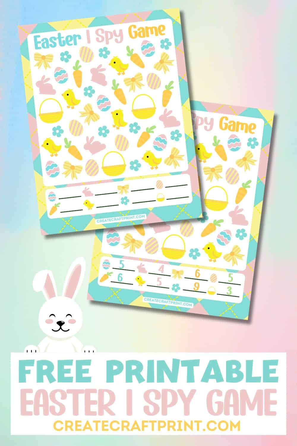 free printable easter i spy game and answer key for kids on a pastel background